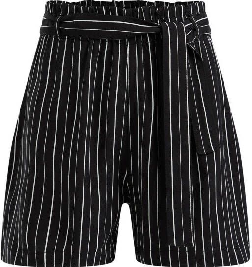 WE Fashion gestreepte high waist straight fit short zwart/wit