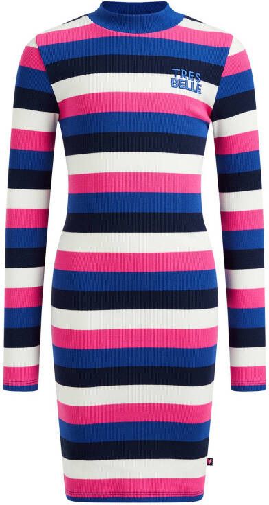 WE Fashion gestreepte jurk blauw/roze/zwart
