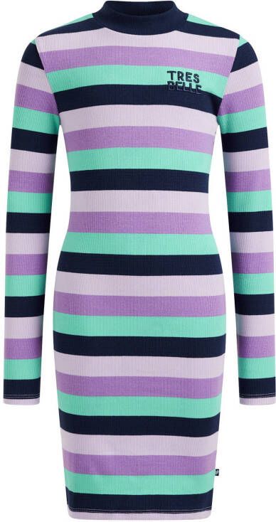 WE Fashion gestreepte jurk lila/groen/zwart