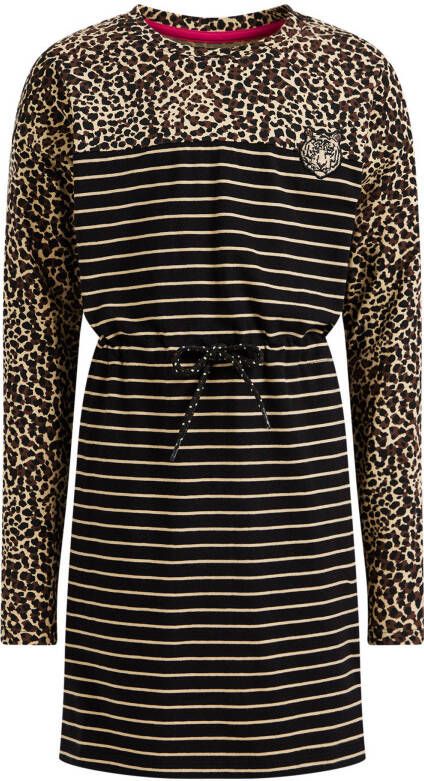 WE Fashion gestreepte jurk zwart/bruin