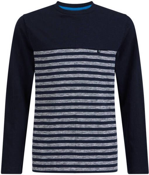 WE Fashion gestreepte longsleeve donkerblauw/grijs