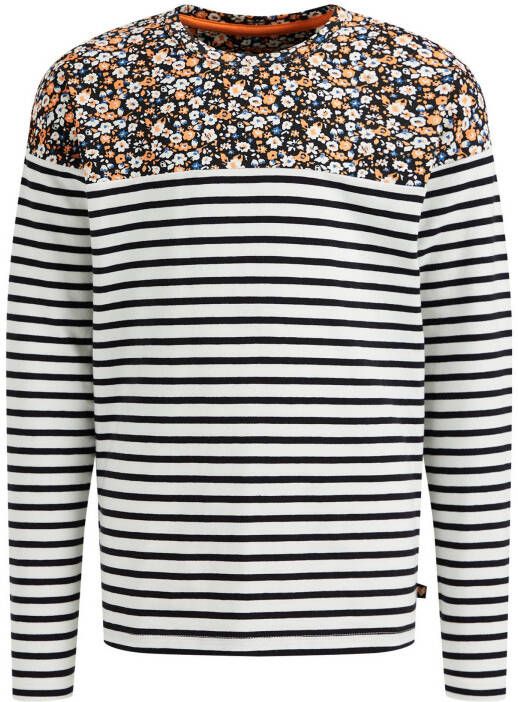 WE Fashion gestreepte longsleeve oranje/zwart/wit