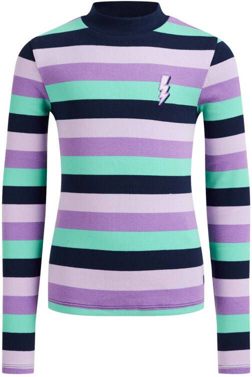 WE Fashion gestreepte longsleeve paars/lila/groen/zwart