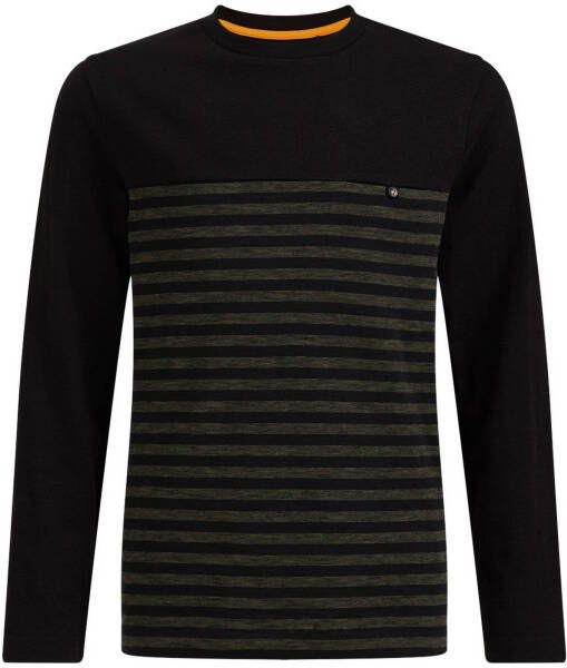 WE Fashion gestreepte longsleeve zwart/groen