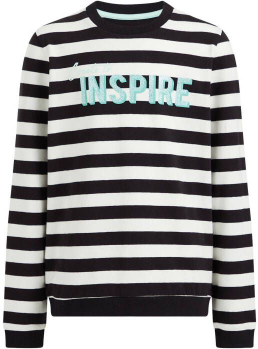 WE Fashion gestreepte longsleeve zwart/wit/blauw