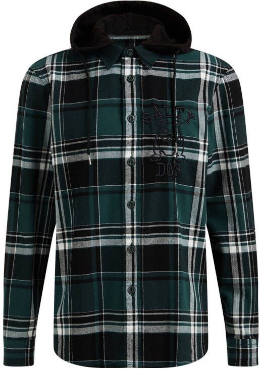 WE Fashion Salty Dog geruit regular fit overshirt donkergroen