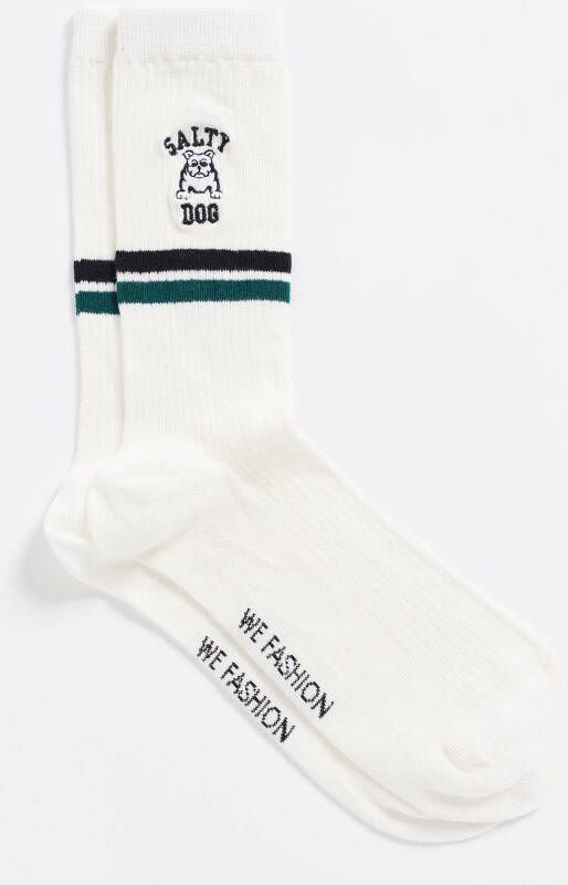 WE Fashion Salty Dog sokken met borduursel en strepen ecru