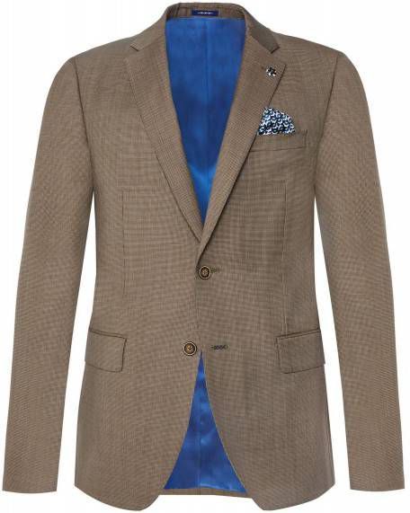 WE Fashion Van Gils geruit slim fit colbert met wol brown melange